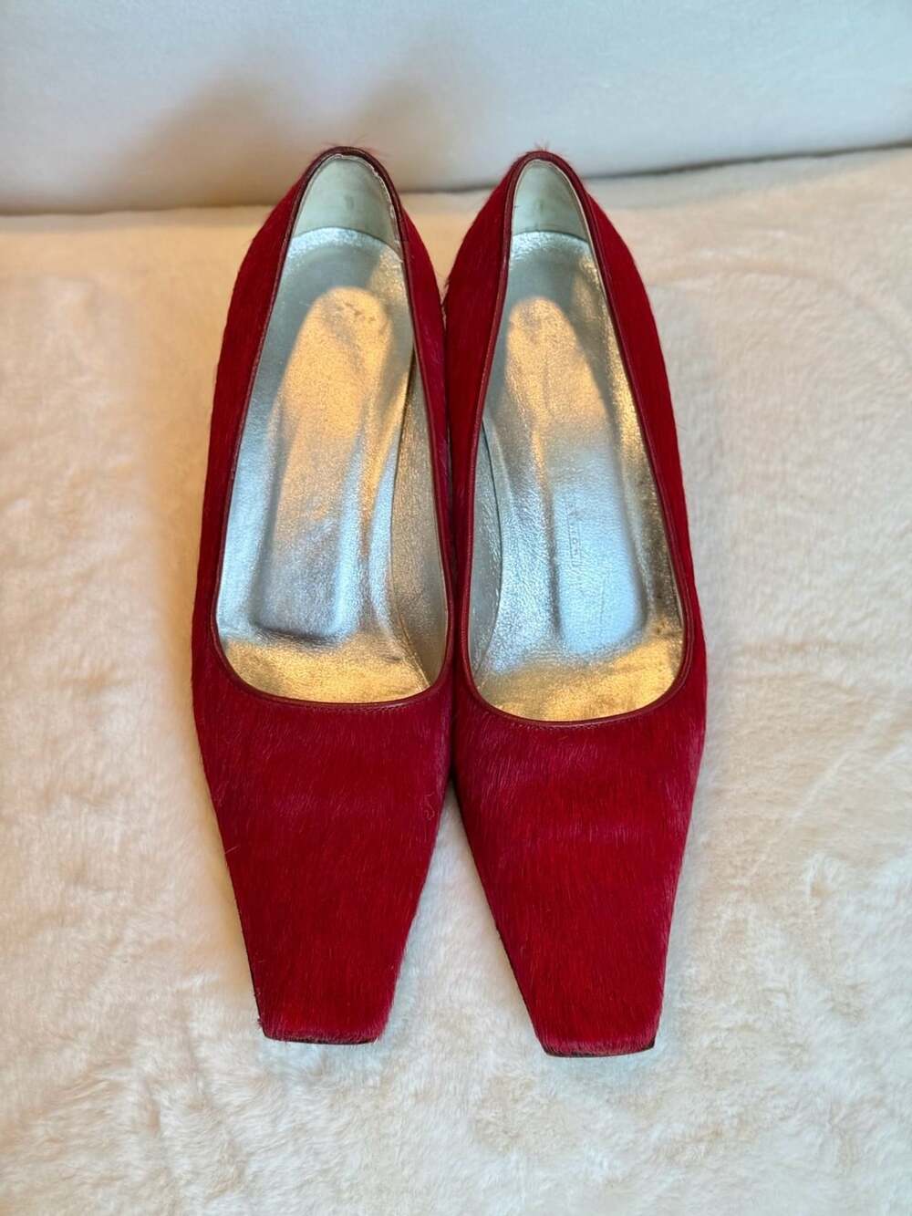 Vintage Y2K Giuseppe Zanotti Design Pumps Size 37 Red Haircalf Kitten Heels